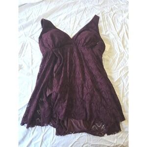 NWT Swimsuits for All 18 1 Pc V Front Swim Dress V neck Burgundy Crochet 130296